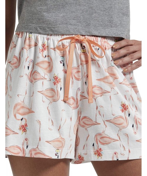 Bottoms Women's Printed Knit Boxer Pajama Sleep Short - White - Flamingo-a-go - CB193QK5LQL
