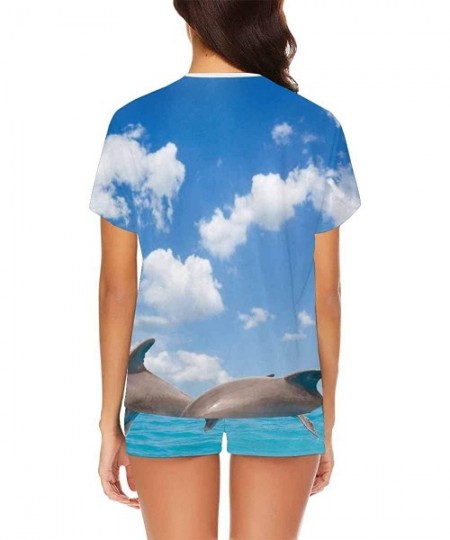 Nightgowns & Sleepshirts Jumping Dolphin and Cloudscape Women Sleepwear Lounge Short Sleeve Pajama Set Night Shirt - Multi 1 ...