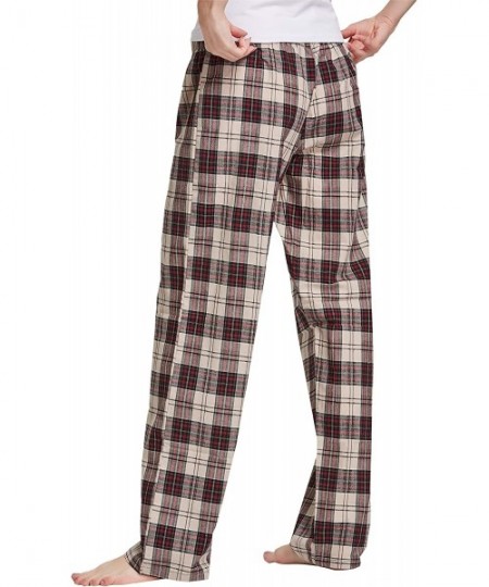 Bottoms Women's 100% Cotton Woven Poplin Sleep Pajama Pants - Beige Plaid - C918WNESTQX