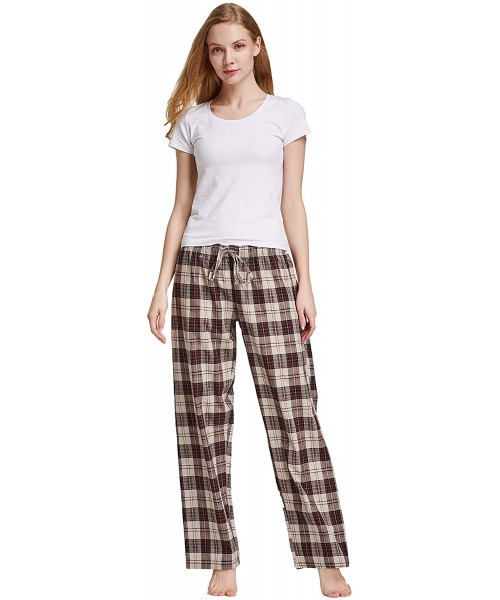Bottoms Women's 100% Cotton Woven Poplin Sleep Pajama Pants - Beige Plaid - C918WNESTQX
