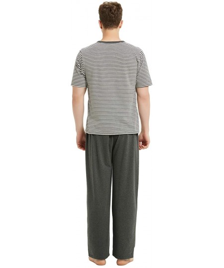 Sleep Sets Mens Cotton Pajama Set- Lightweight Short Sleeve Sleepwear Long Cotton Pajama Bottoms - Dark Grey Mel. - CD198CAN0IQ