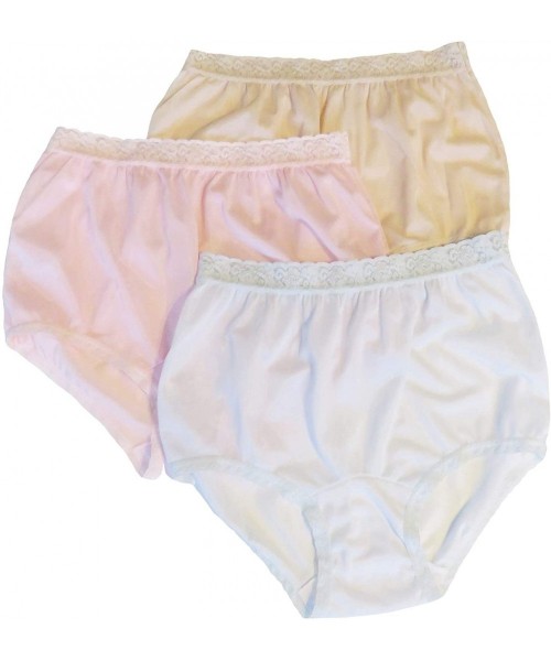 Panties Women's Nylon Lace Trim Panties Full Cut Briefs - Pack of 3 - Pastel - CT17YKZQTY3