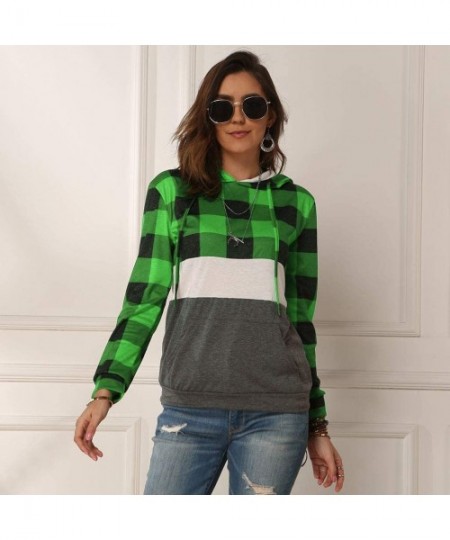 Bustiers & Corsets Womens Plaid Patchwork Hooded Sweatshirt Casual Long Sleeve Hoodies Tops Sport Coat - Green - CI1967SL382