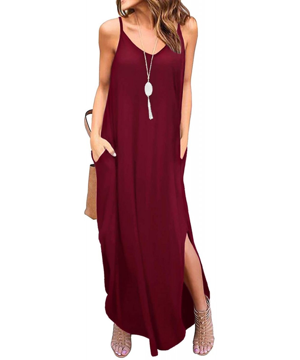 Nightgowns & Sleepshirts Womens Spaghetti Strap Maxi Dresses Pockets Cami Long Dress Cotton Lounge Dress Beach Cozy Nightgown...