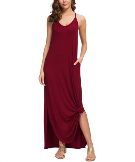 Nightgowns & Sleepshirts Womens Spaghetti Strap Maxi Dresses Pockets Cami Long Dress Cotton Lounge Dress Beach Cozy Nightgown...