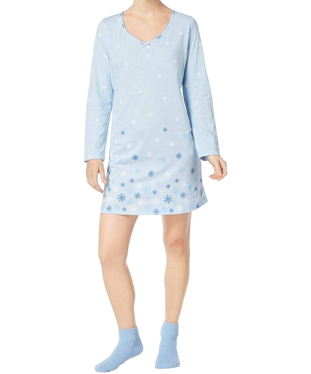 Nightgowns & Sleepshirts Club 100% Cotton Sleepshirt - Snow Border - CI198E9UDYL
