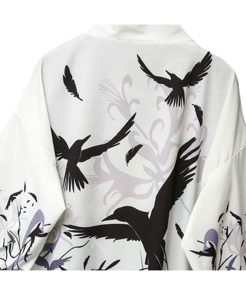 Robes Women Japanese Kimono Cardigan 3/4 Sleeves Loose Kimono Robe Vintage Dragon Yukata Outwear Summer Casual Top - White & ...