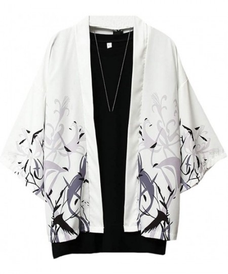 Robes Women Japanese Kimono Cardigan 3/4 Sleeves Loose Kimono Robe Vintage Dragon Yukata Outwear Summer Casual Top - White & ...