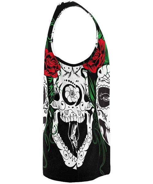 Undershirts Men's Muscle Gym Workout Training Sleeveless Tank Top Day of The Dead Skulls- Cats - Multi5 - CW19DLNMDQ7