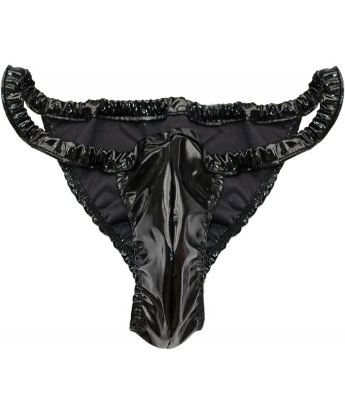 Bikinis Men's Shiny Metallic Bugle Pouch Bikini Briefs Latex Underwear Swimwear Clubwear - Black - C618LXU9UKW