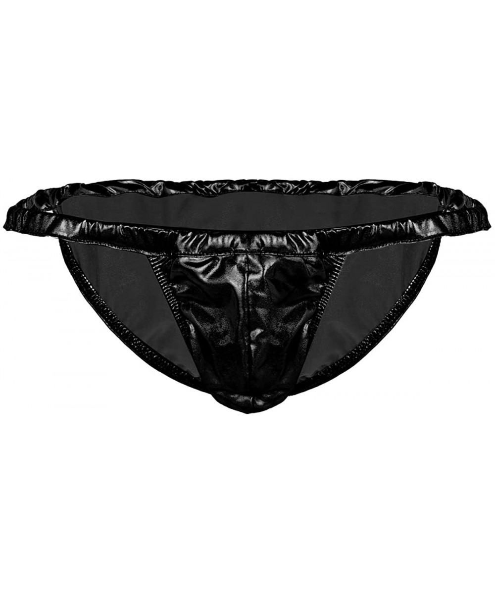 Men's Shiny Metallic Bugle Pouch Bikini Briefs Latex Underwear Swimwear ...