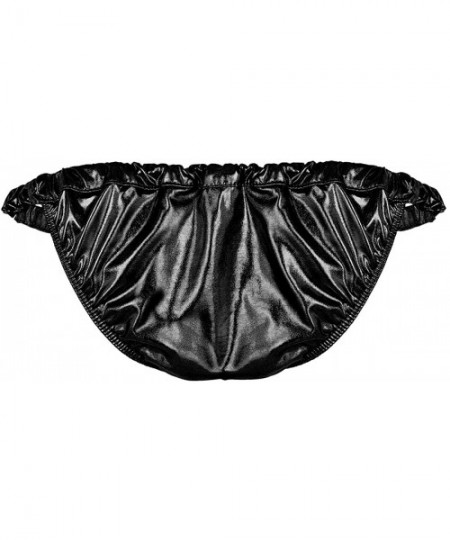 Bikinis Men's Shiny Metallic Bugle Pouch Bikini Briefs Latex Underwear Swimwear Clubwear - Black - C618LXU9UKW