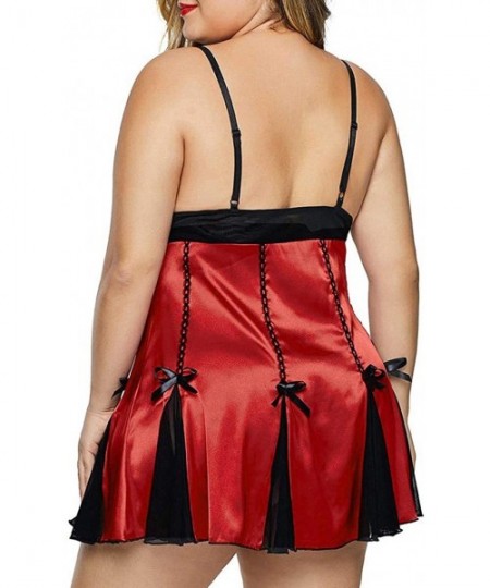 Slips Women Lingerie Lace Underwire Racy Muslin Sleepwear Underwear Nightdress+Briefs - Red - CI1947W5KME