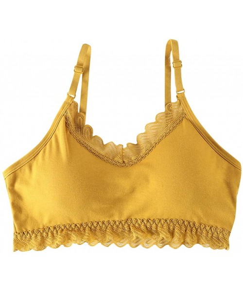 Bras Womens Solid Color Adjustable Strap Comfortable Brassiere Underwear Lingerie Sport Bra - Yellow - C81947WK3OG