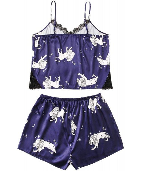 Sets Women's Plus Size Cherry Print Cami Top and Shorts Pajama Sets - Navy-3 - CG196YXNWUZ