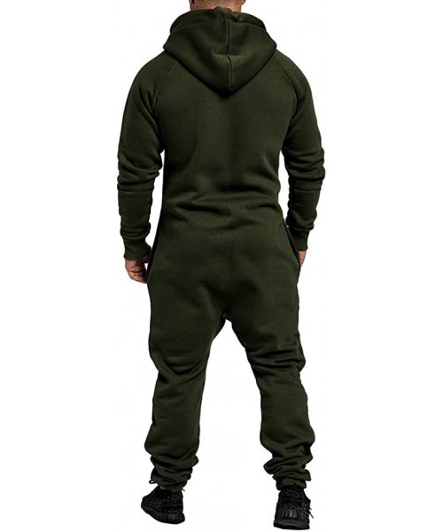 Sleep Sets Men's Solid Color Onesie Jumpsuit One Piece Non Footed Hooded Pajama Playsuit - Army Green - CZ1920ONSDN