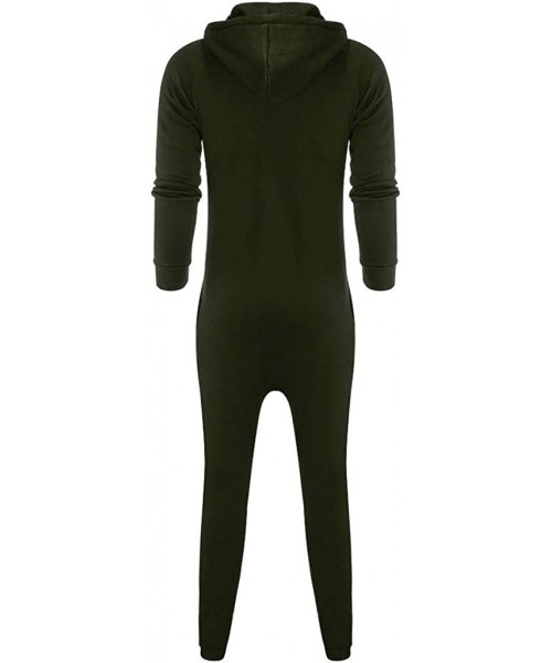 Sleep Sets Men's Solid Color Onesie Jumpsuit One Piece Non Footed Hooded Pajama Playsuit - Army Green - CZ1920ONSDN