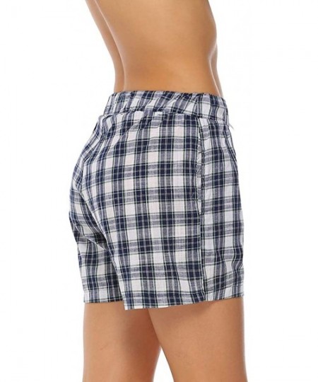 Bottoms Womens Pajama Shorts Cotton Plaid Sleep Shorts Lounge Boxer with Pockets - Blue - CQ18S0QZ7C0