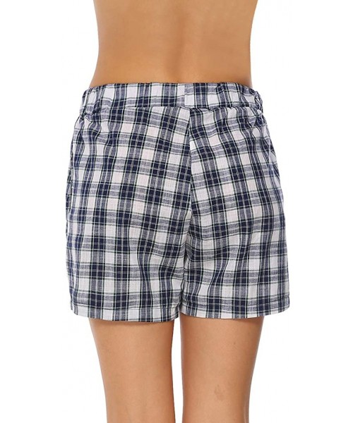 Bottoms Womens Pajama Shorts Cotton Plaid Sleep Shorts Lounge Boxer with Pockets - Blue - CQ18S0QZ7C0