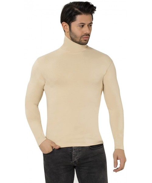 Undershirts Men's Roll Neck Soft Cotton Long-Sleeve Tops - Tan - CE11OS2P3CD