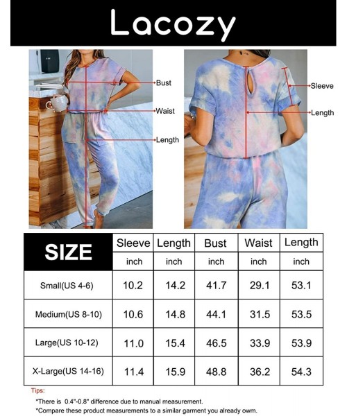Sets Womens Tie Dye Printed One Piece Long Pajamas Keyhole Short Sleeve Casual Jumpsuit Loungewear Nightwear Multicolored - C...