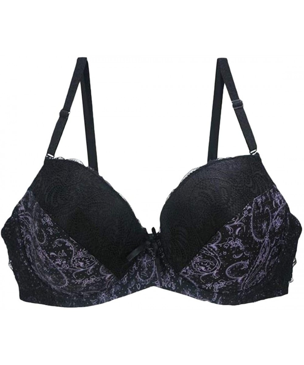 Bras Push-Up Underwear Plus Size Underwire Sexy Print Lace Bras - Black - CI18I5GCY2T