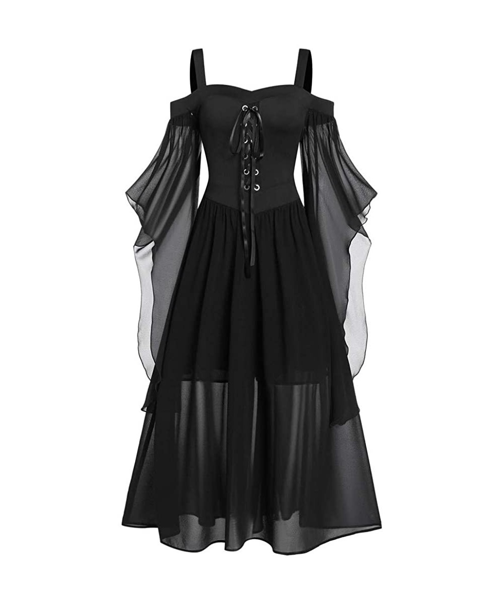 Tops Dress for Women Gothic Mesh Sling Off Shoulder Lingerie Set Nightdress - Black - C118YC8TEYR