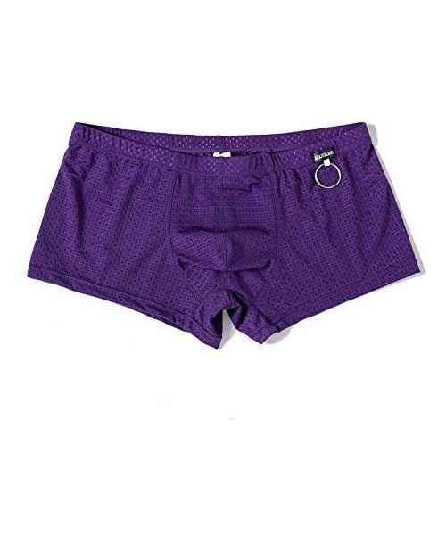 Boxer Briefs Men's Sexy Mesh Underwear Boxer Shorts Low Waist See-Through Sheer Swim Trunks Swimwear - Pu+wh+bu - C618Y0SA9E0