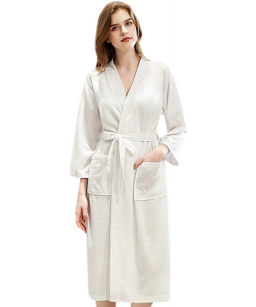Robes Kimono Robe Men Women Bathrobe Spa Hotel Lightweight Weave Robe Wrap - White Women - CM199ZZ66AH