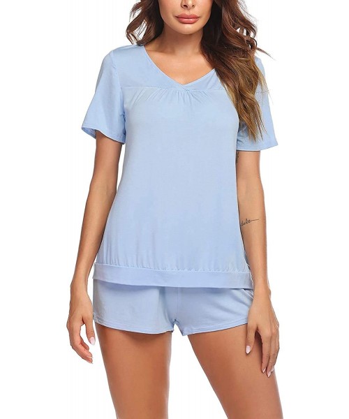 Sets Women's Short Sleeve Casual Shorts Nightwear Sleepwear Outfits Pjs Pajama S XXL - Light Blue - CF19DQLYE7X