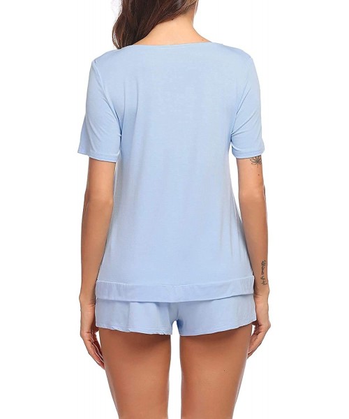 Sets Women's Short Sleeve Casual Shorts Nightwear Sleepwear Outfits Pjs Pajama S XXL - Light Blue - CF19DQLYE7X