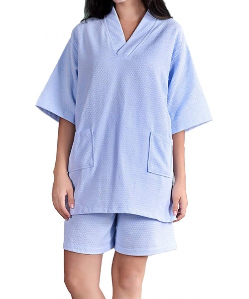 Robes Waffle Bathrobes Suit Women Mens Sleepwear Nightgown Shirt Shorts Lightweight Spa Sauna Steaming Hotel - Blue - CR18ST0...