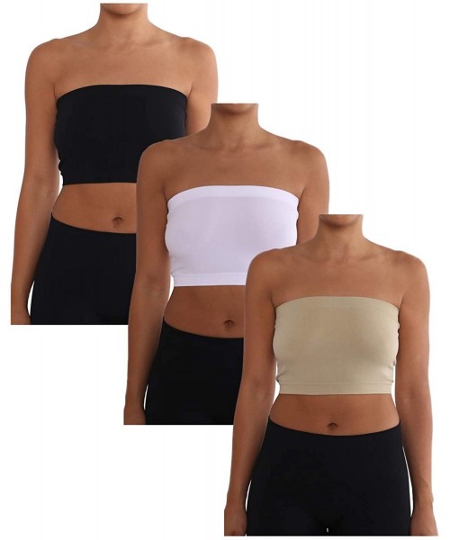 Bras Women's Combo Pack One Size Strapless Base Bra Layer Bandeau Seamless Tube Top Regular and Plus Sizes - Black-white-khak...