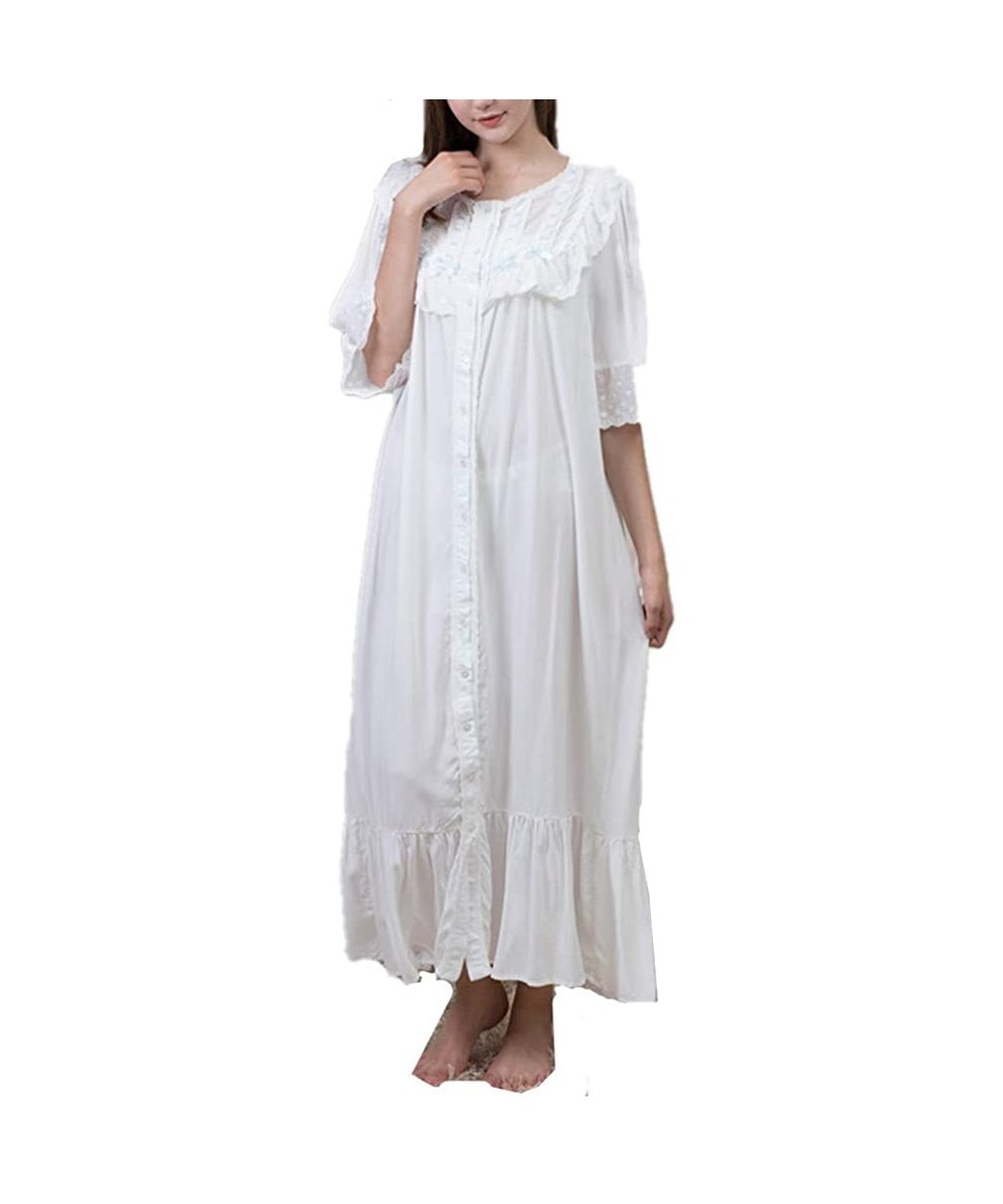 Nightgowns & Sleepshirts Womens Vintage Victorian Nightgown Cotton Loungewear Leisure Nighties Pajamas Sleepwear - White - CE...