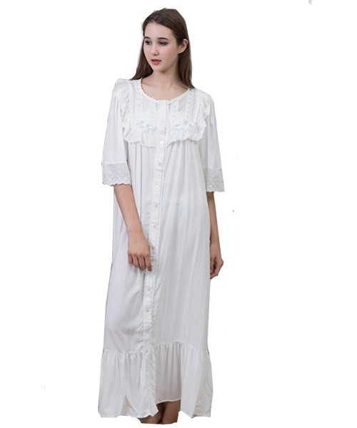 Nightgowns & Sleepshirts Womens Vintage Victorian Nightgown Cotton Loungewear Leisure Nighties Pajamas Sleepwear - White - CE...