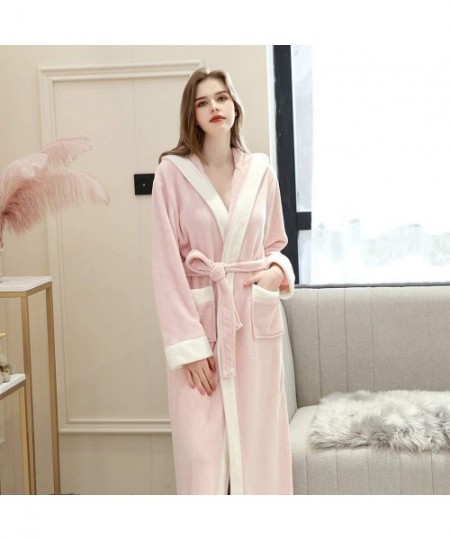 Robes Winter Thicken Fleece Splice Robe Bathrobe Womens Warm Comfy Attractive Gown Pajamas Sleepwear - Pink - CH18AT9GQE6
