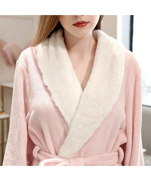 Robes Winter Thicken Fleece Splice Robe Bathrobe Womens Warm Comfy Attractive Gown Pajamas Sleepwear - Pink - CH18AT9GQE6