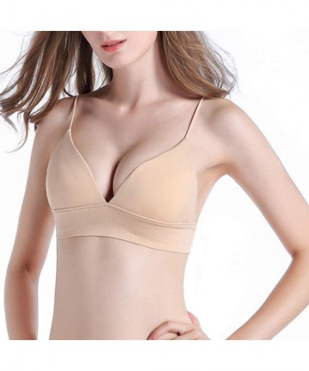 Bras Women Bikini Seamless Sleep Bra Ribbon Thin Lactation Underwear - Beige - CS18Y3S53M3