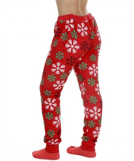 Bottoms Women Fuzzy Plush Pajama Pants Sleepwear Snowflakes Holiday Print - Holiday Snowflake - CI12NYVYLB9