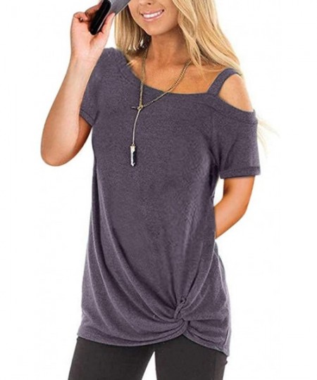 Nightgowns & Sleepshirts Women's Short Sleeve T-Shirt Summer Fashion Solid Color Top Sexy Strapless T-Shirt Shirt - Khaki - C...