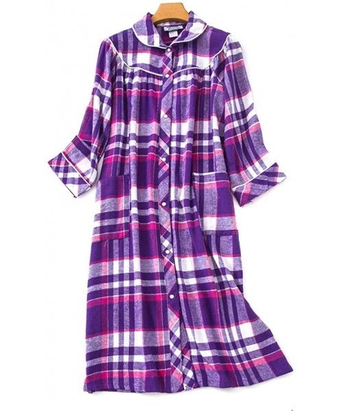 Tops Women's Sleep Shirt Flannel Print Pajama Top Button-Front Nightshirt Sleepwear - Longpu - CI1928HYT2W