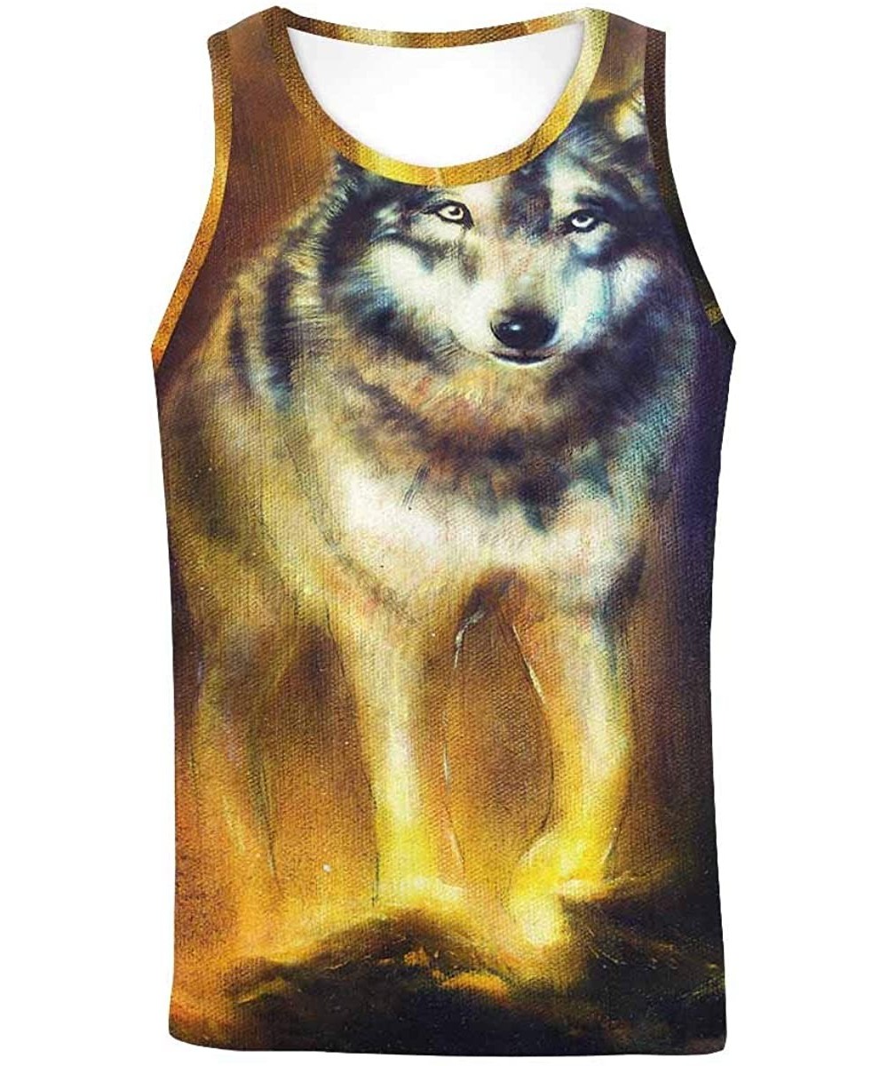 Undershirts Men's Muscle Gym Workout Training Sleeveless Tank Top Cute Animal Wolf - Multi1 - CR19D0R9D02