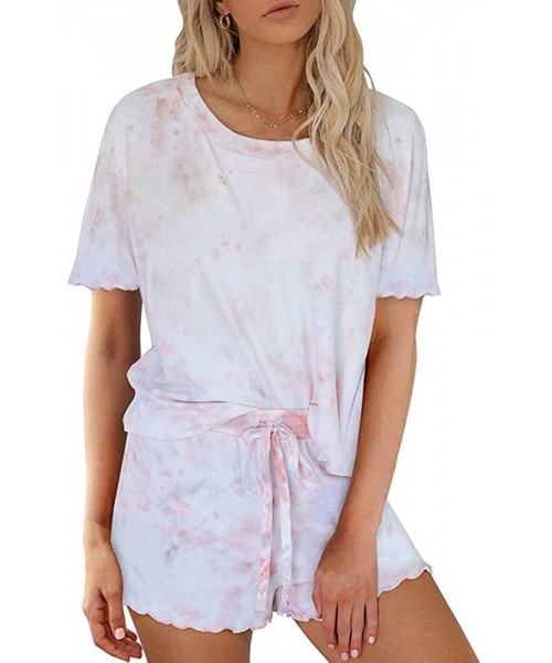 Sets Women Pajamas Sets- Tie Dye Printed Tee and Shorts Personalise Casual Sleepwear for Home - B-pink - CP198SCWCD8