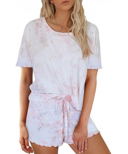 Sets Women Pajamas Sets- Tie Dye Printed Tee and Shorts Personalise Casual Sleepwear for Home - B-pink - CP198SCWCD8