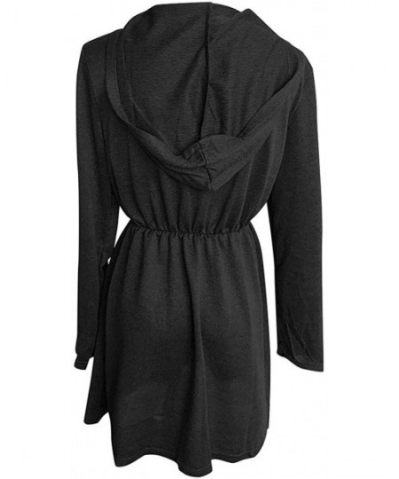 Garters & Garter Belts Womens Mini Hooded Dress Solid Color Long Sleeve Casual Pullover Tops Dresses - Black - C2193NOOS5Z