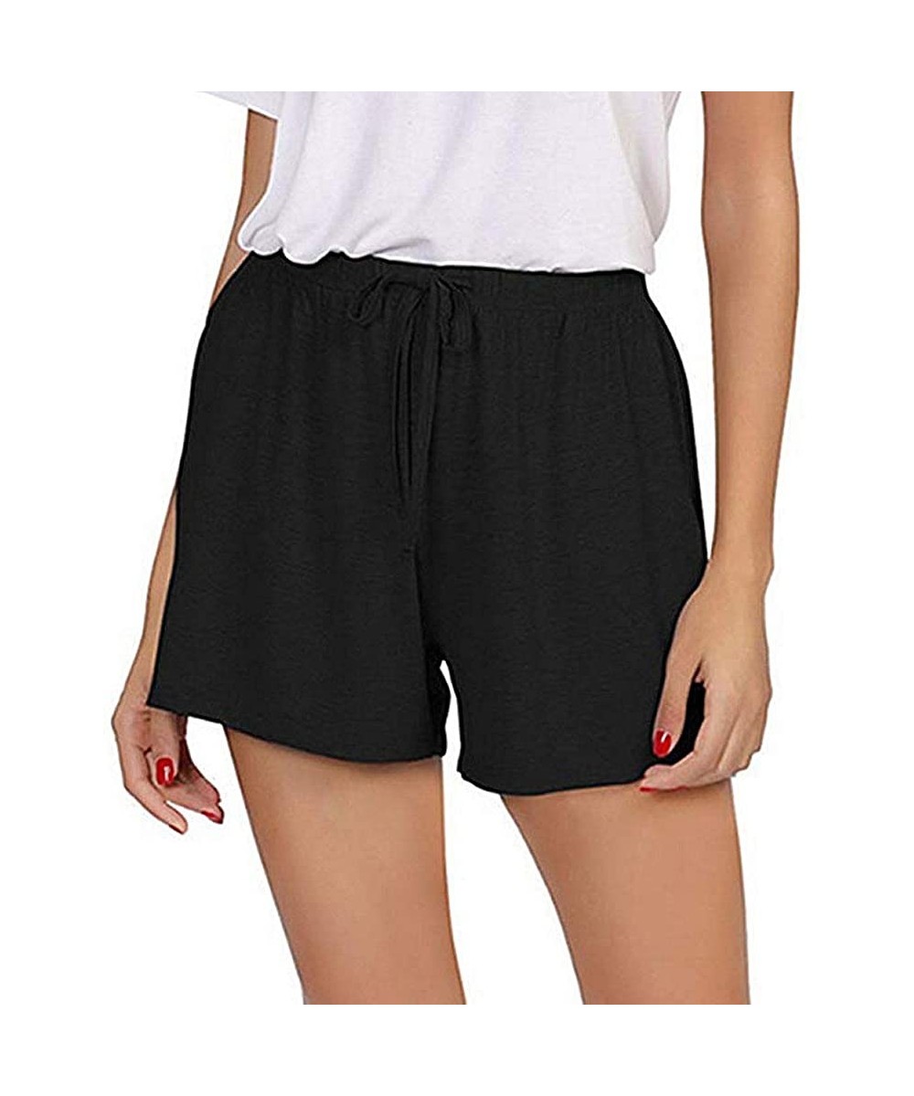 Bottoms Women's Cotton Sleeping Pajama Bottoms Exercise Fitness Shorts Drawstring Pants - Black - CF190SKI3WY