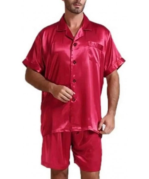 Sleep Sets 2-Piece Pajama Set Satin Sleepwear Shirts with Shorts Sleep Set - Red - CQ19C2IUSCD