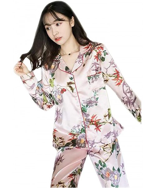 Sets Women's Silk Satin Classic Pajama Set Floral Print Sleepwear Loungewear Nightwear Long Sleeve Button Front Pj Set - Big ...