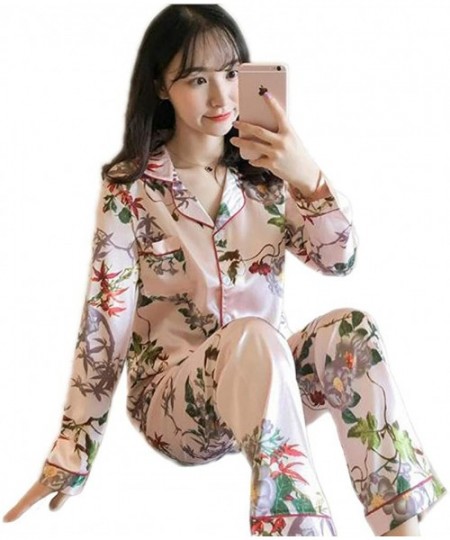 Sets Women's Silk Satin Classic Pajama Set Floral Print Sleepwear Loungewear Nightwear Long Sleeve Button Front Pj Set - Big ...