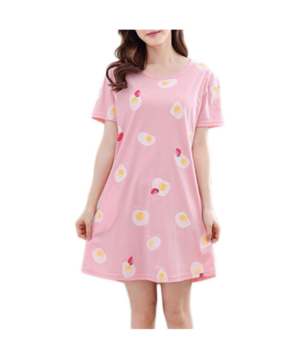 Nightgowns & Sleepshirts Big Girls' 100% Cotton Nightgown Sleepwear Short Sleeves Shirt Cute Cartoon Pattern Sleepdress - Pin...